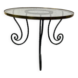 Table basse en fer forgé et plateau en verre