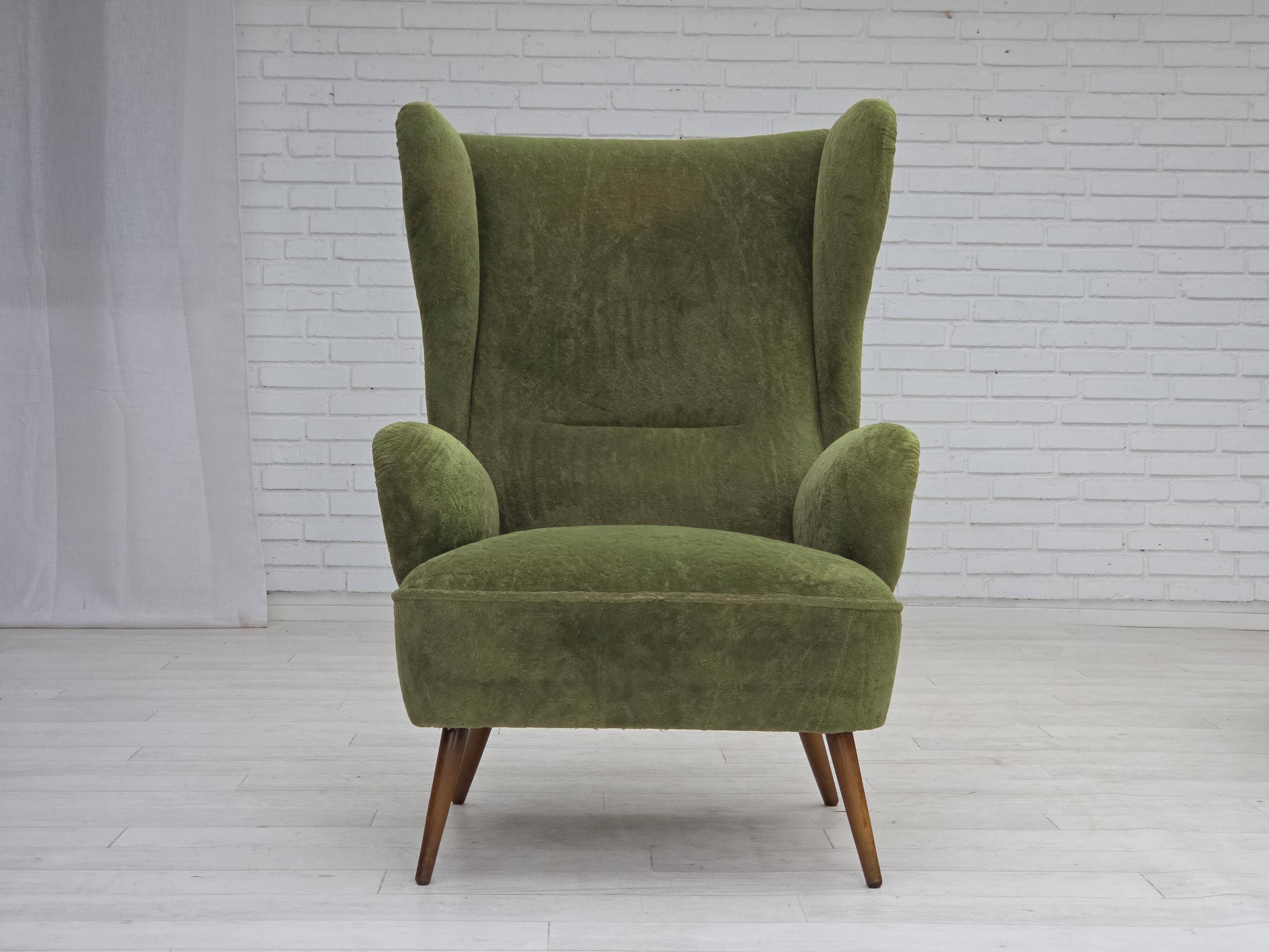 1960s, Scandinavian design, highback armchair, furniture velour.