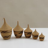 Set of 5 vintage tutsi rwanda rattan decorative lidded pots 1970s