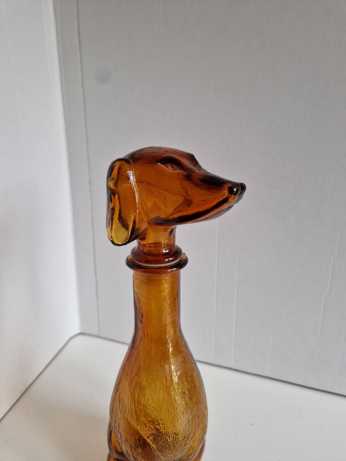 Vintage Amber Glass Dachshund Dog Shaped Bottle