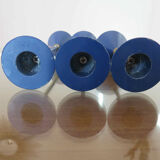 3 modernist Scandinavian candlesticks in blue lacquered metal and brass 60s 70s