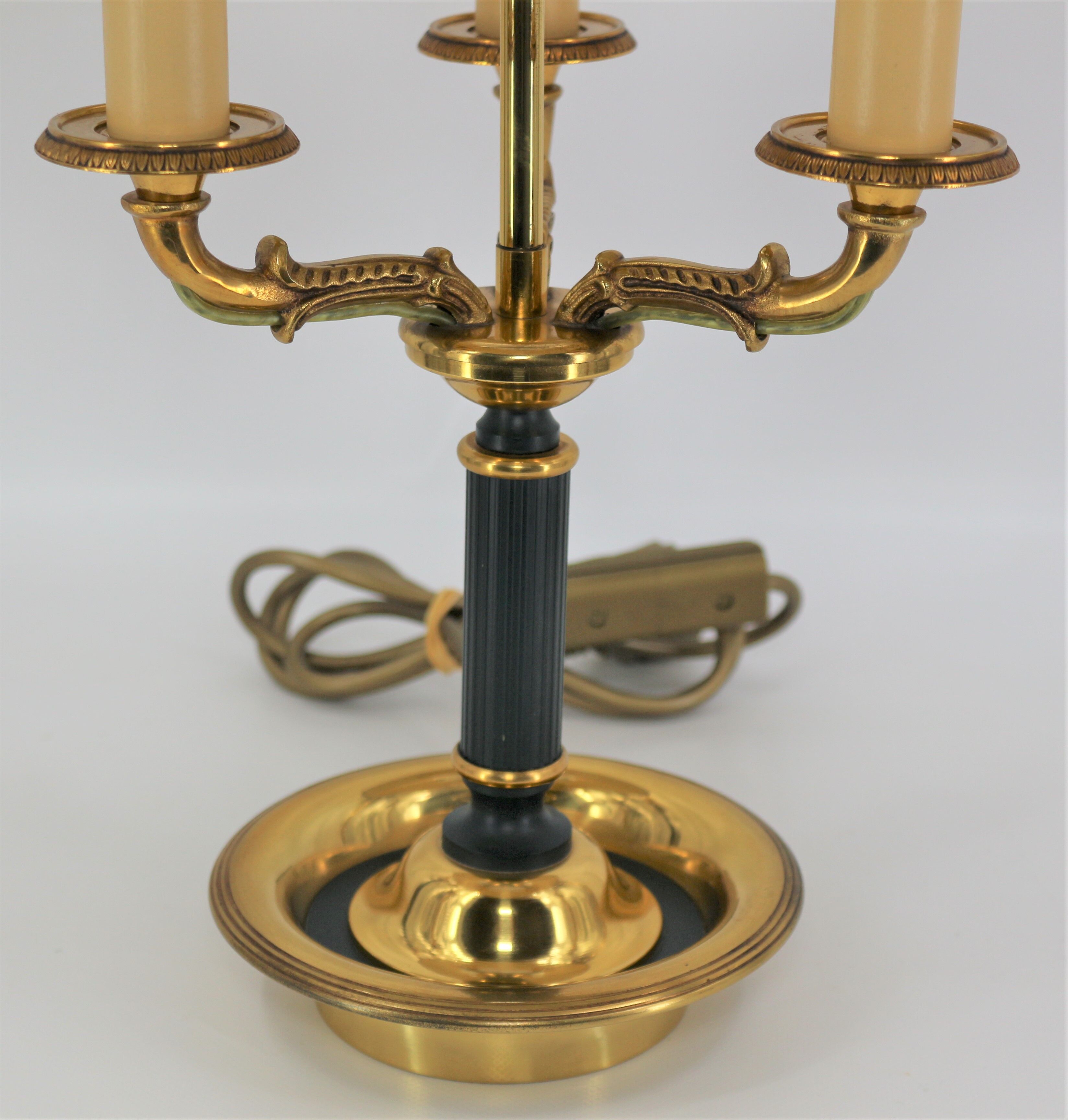 Empire style bronze hot water bottle lamp three lights and lacquered lampshade Lucien Gau