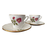 2 tasses et soucoupes décors rose et bouton de rose
