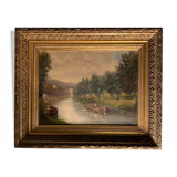 Oil on wood, signed P. Simon - 19th