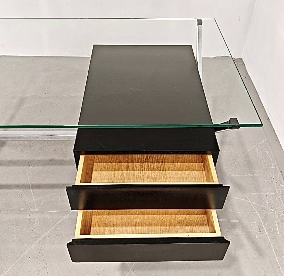 Chrome desk, glass and wood by Franco Albini for Knoll International.