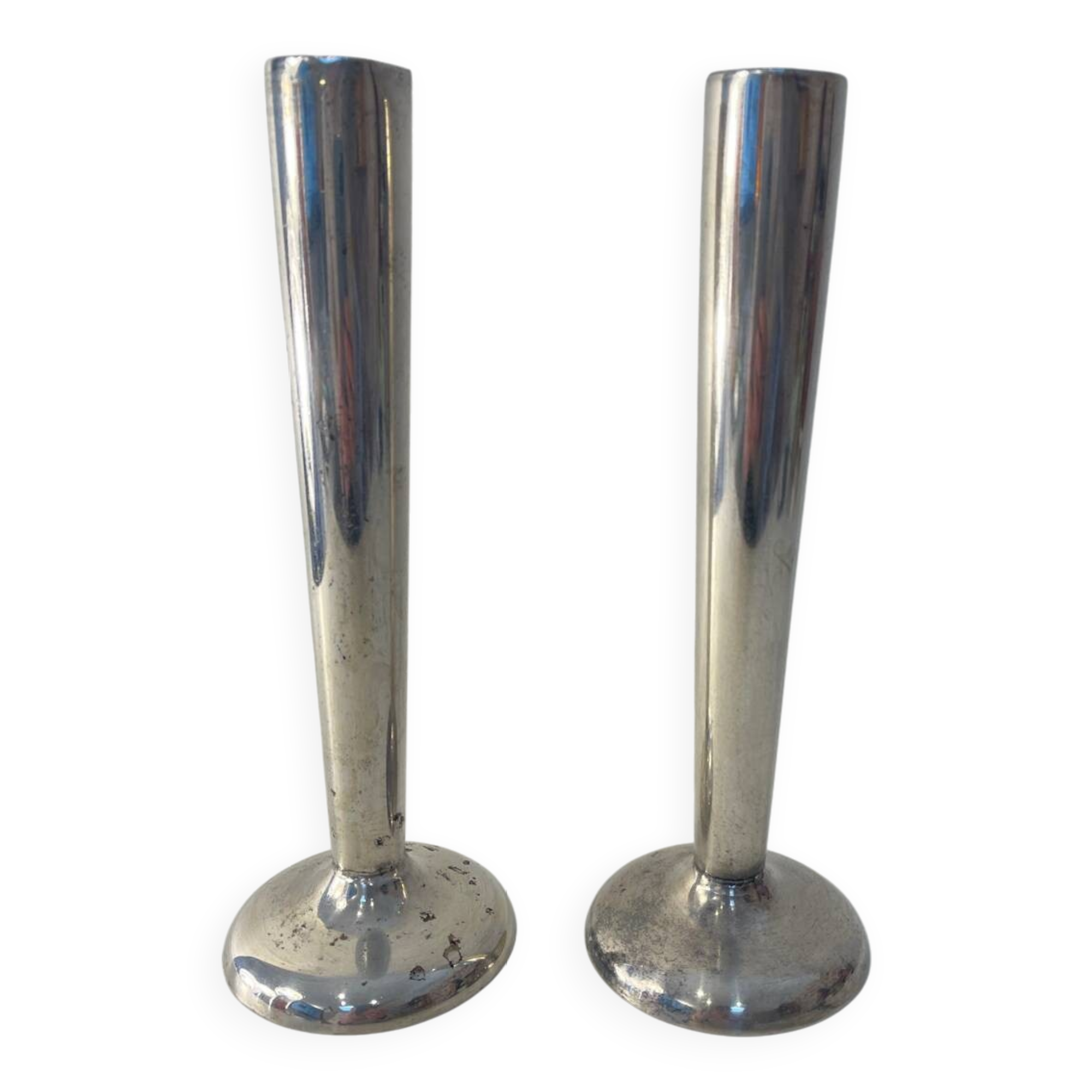 Pair of silver-plated metal candlesticks, 1930