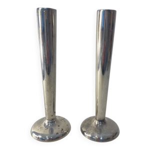 Paire bougeoirs métal
