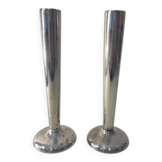 Pair of silver-plated metal candlesticks, 1930