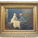 Tableau, huile sur panneau "Bonjour Grand Père", début XXème, cadre doré