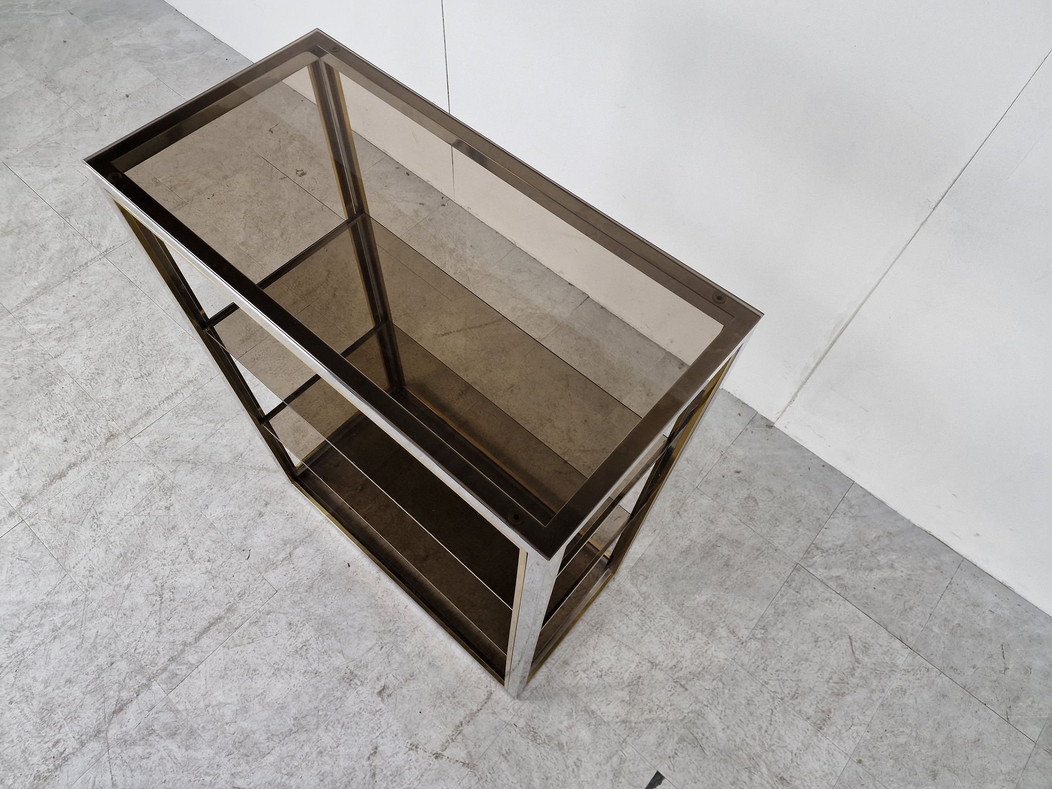 Etagère laiton vintage et chrome, années 1970