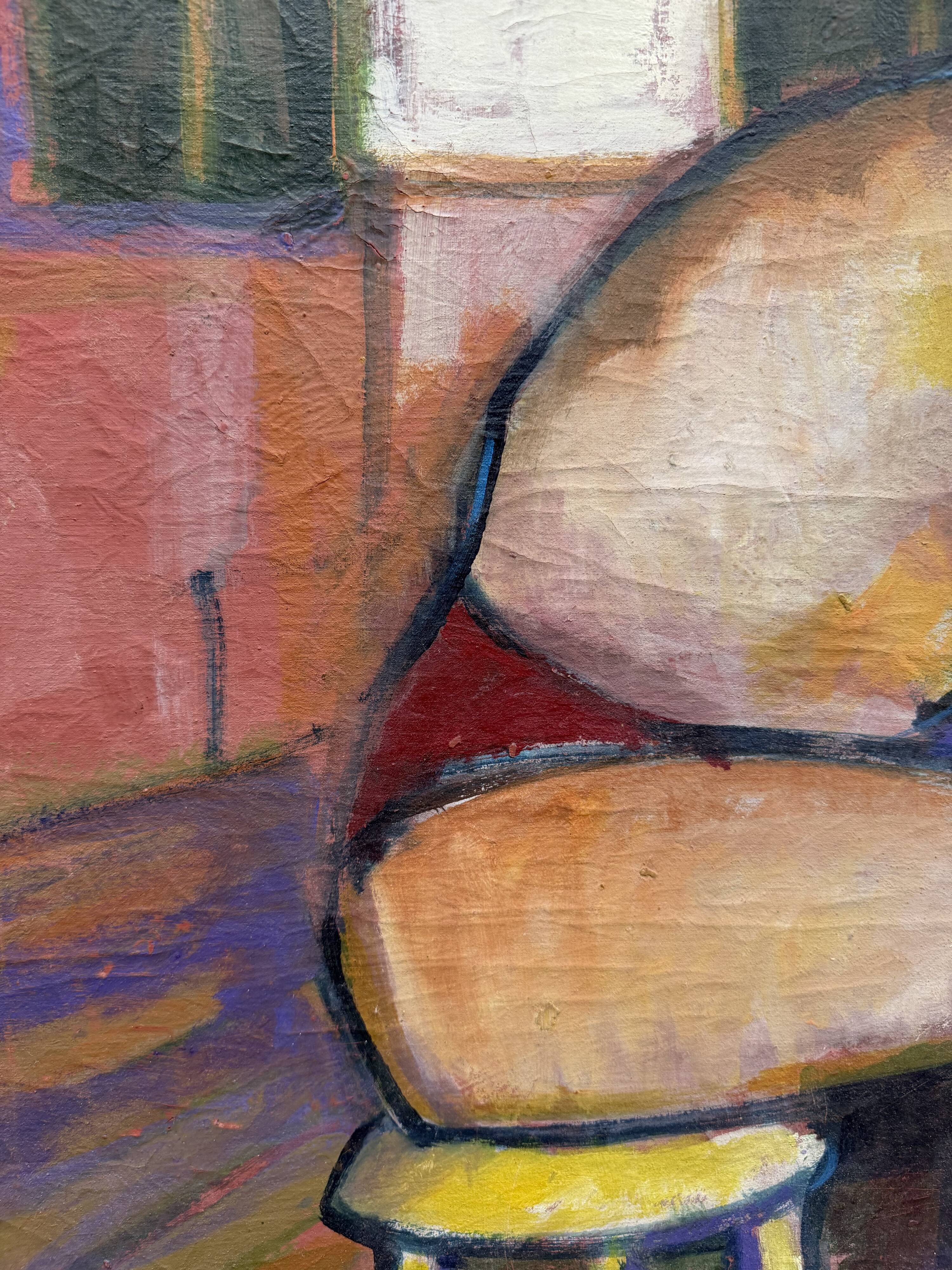 Large vintage figurative painting – Young man sitting – oil on canvas – art