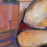 Large vintage figurative painting – Young man sitting – oil on canvas – art