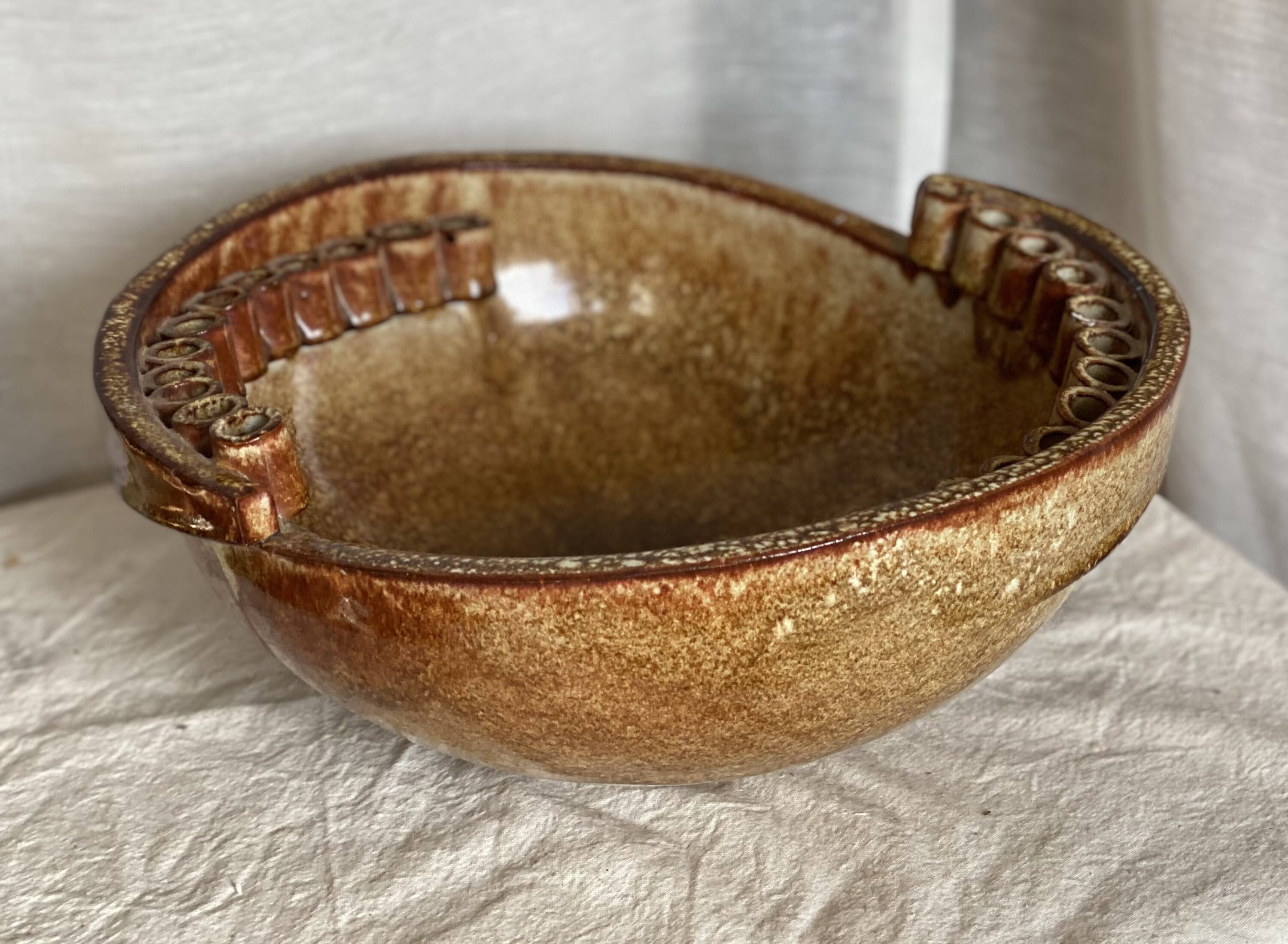 Large vintage ceramic bowl from 1970 in the Vallauris style