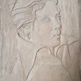 Handcrafted wall sculpture portrait of a woman from the 60s, handcrafted frame