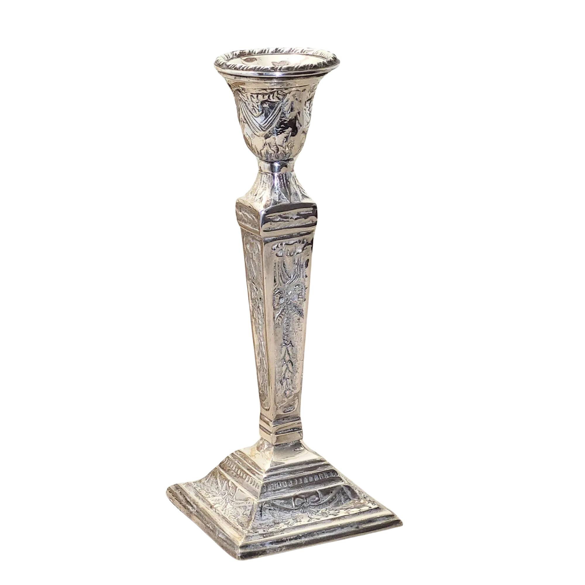 Pair of silver-plated candlesticks – Louis XVI decor – 19th century England