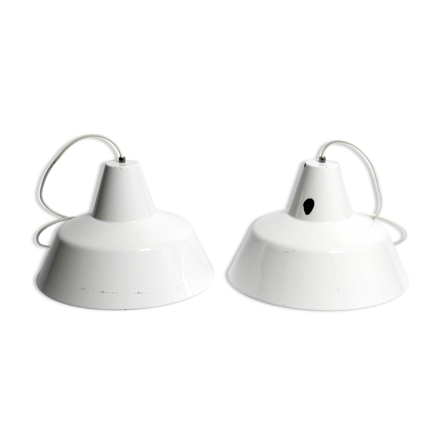 Two 50s metal enamel ceiling lamps by Axel Wedel Madsen for Louis Poulsen