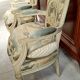 Pair of large Louis XVI armchairs in water green and cream wood.