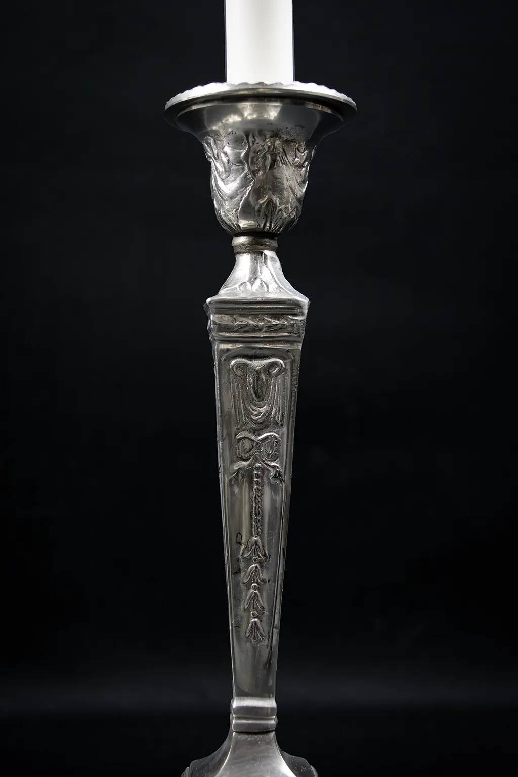 Pair of Neoclassical Victorian Silver Plated Candlesticks