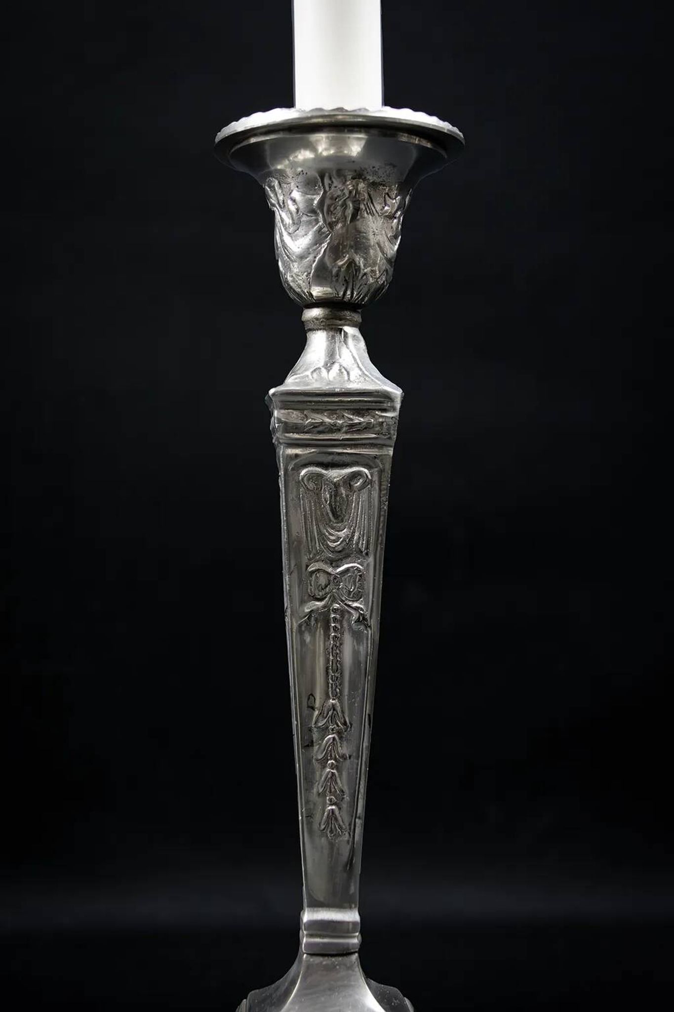 Pair of Neoclassical Victorian Silver Plated Candlesticks