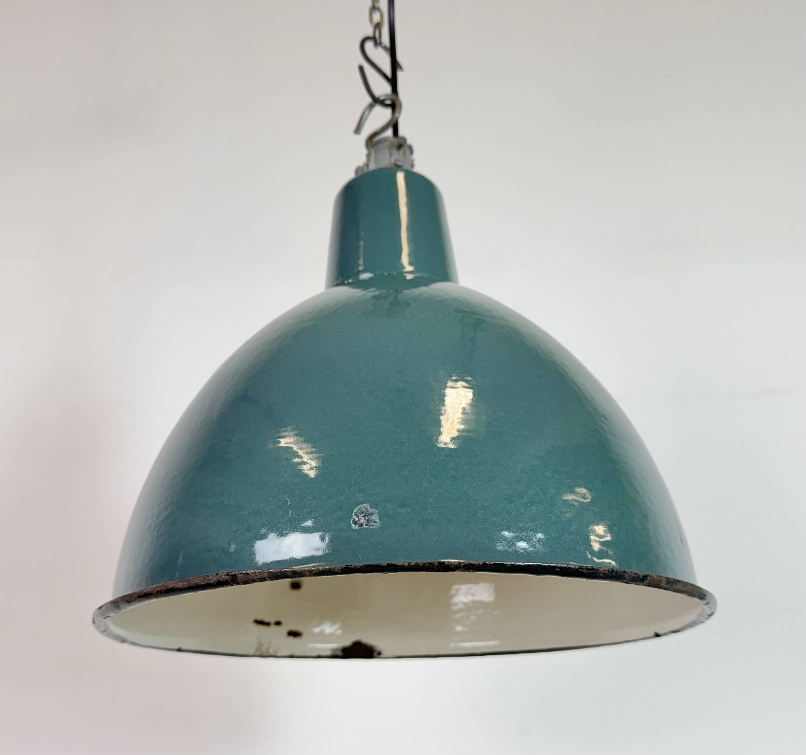 Industrial Petrol Enamel Factory Pendant Lamp, 1960s