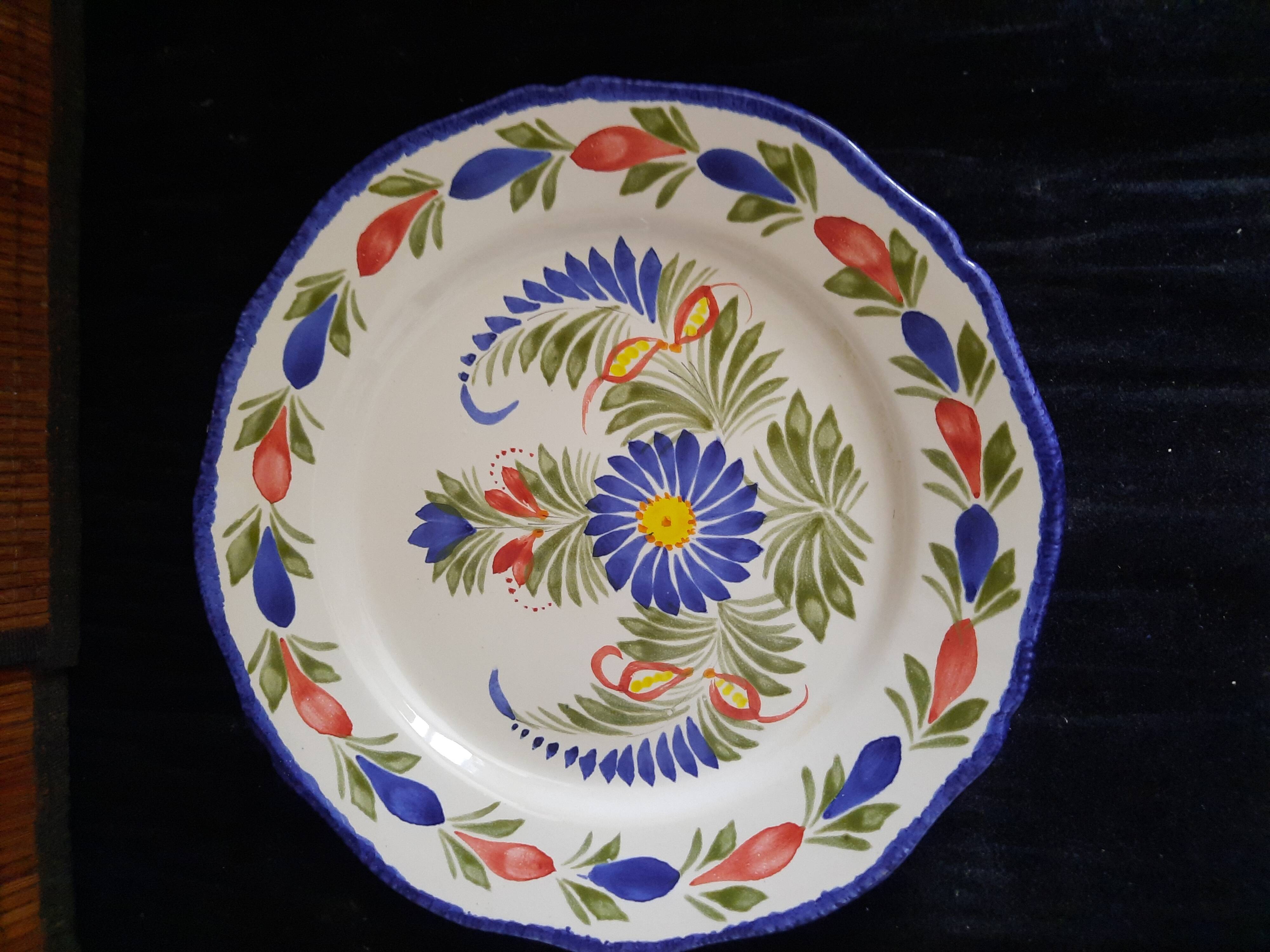 Old flat plate faience hb quimper hand-painted floral decoration