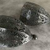 Pair of Wall Sconces in Iron with Cut-Out Patterns