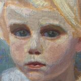 Oil on canvas, portrait of a child signed J. Bertrand, early 20th century.