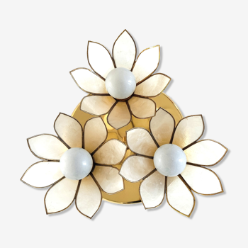 Ceiling lamp 1970's flowers in mother-of-pearl and brass house Boulanger