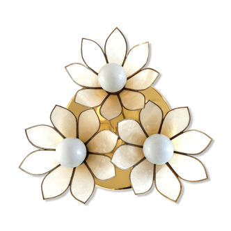 Ceiling lamp 1970's flowers in mother-of-pearl and brass house Boulanger