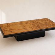 Large vintage coffee table in walnut veneer and black wood, 1980s.