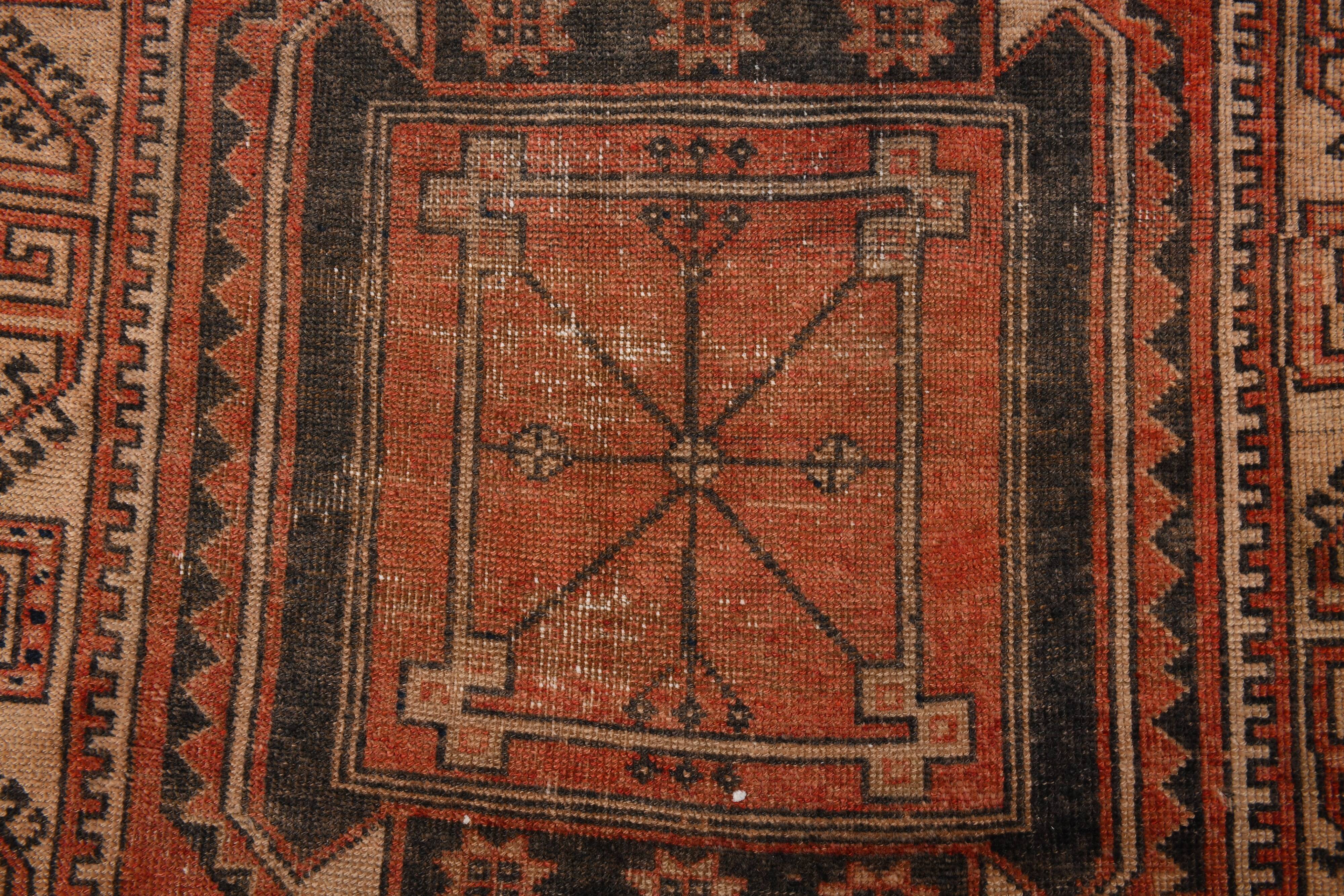 Tapis persan vintage rouge et noir 3x9, 103x287 cm