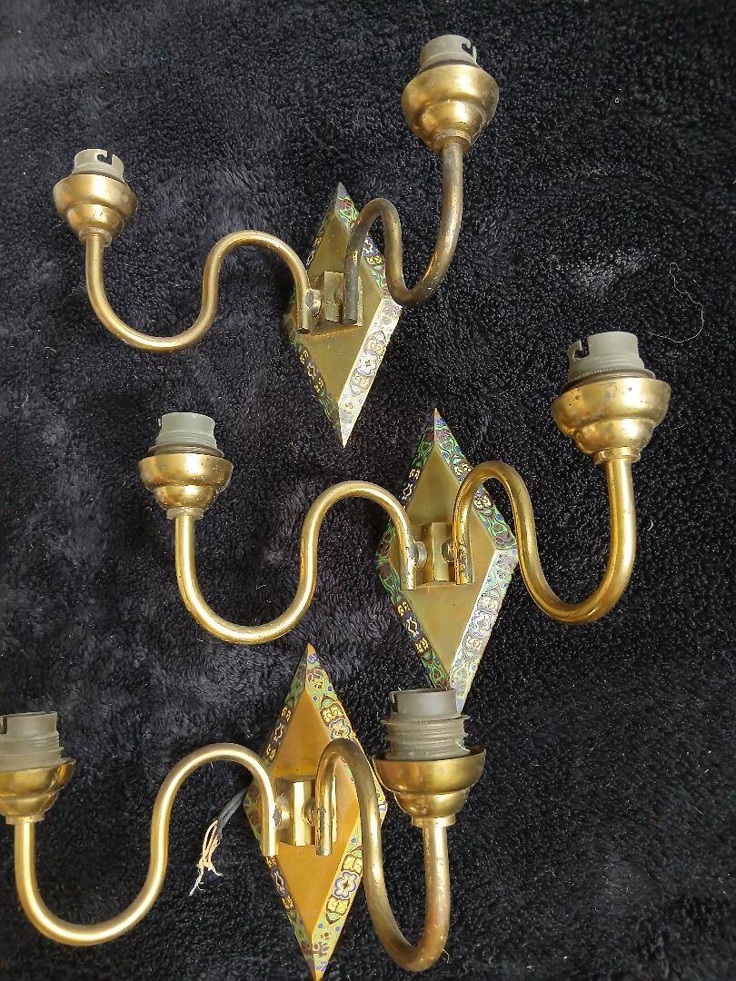 3 Art Deco cloisonné enamel wall lights