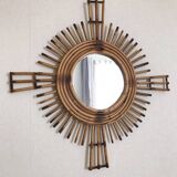 Miroir soleil en rotin vintage