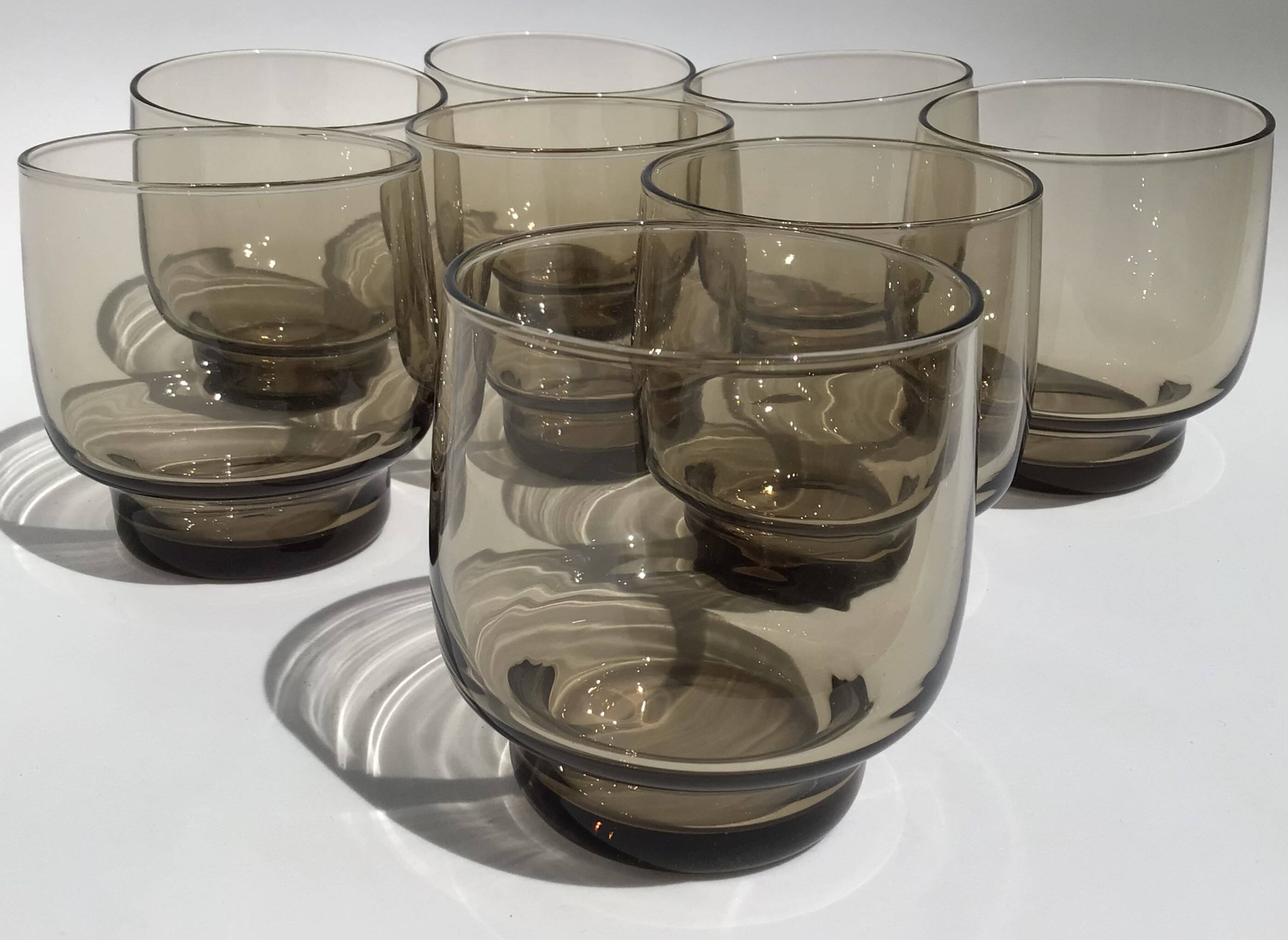 8 Low Smoked Water Glasses 70's