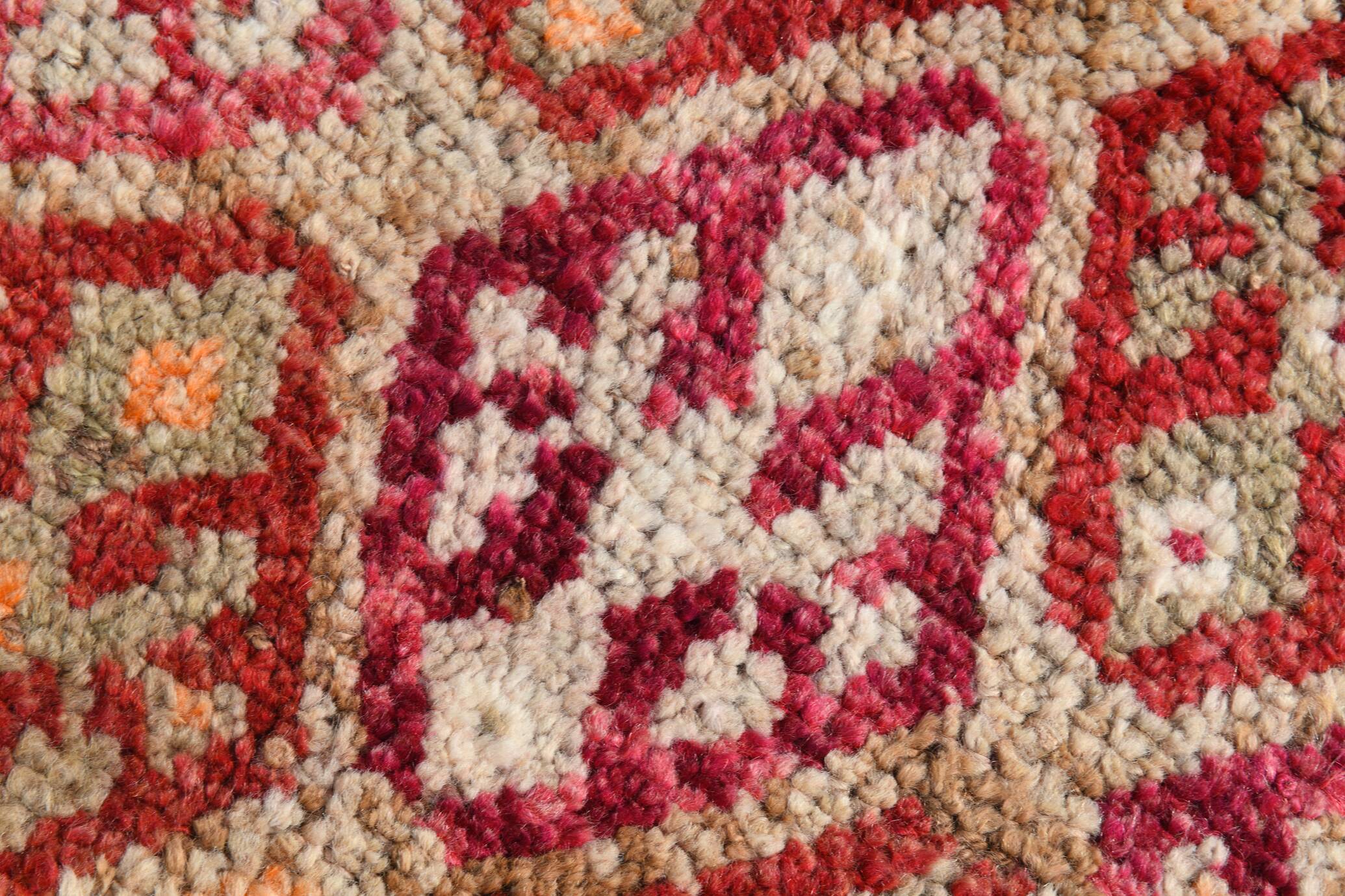 Tapis de Couloir Turc Vintage, Laine Rouge & Beige Géométrique, 83x388 Cm