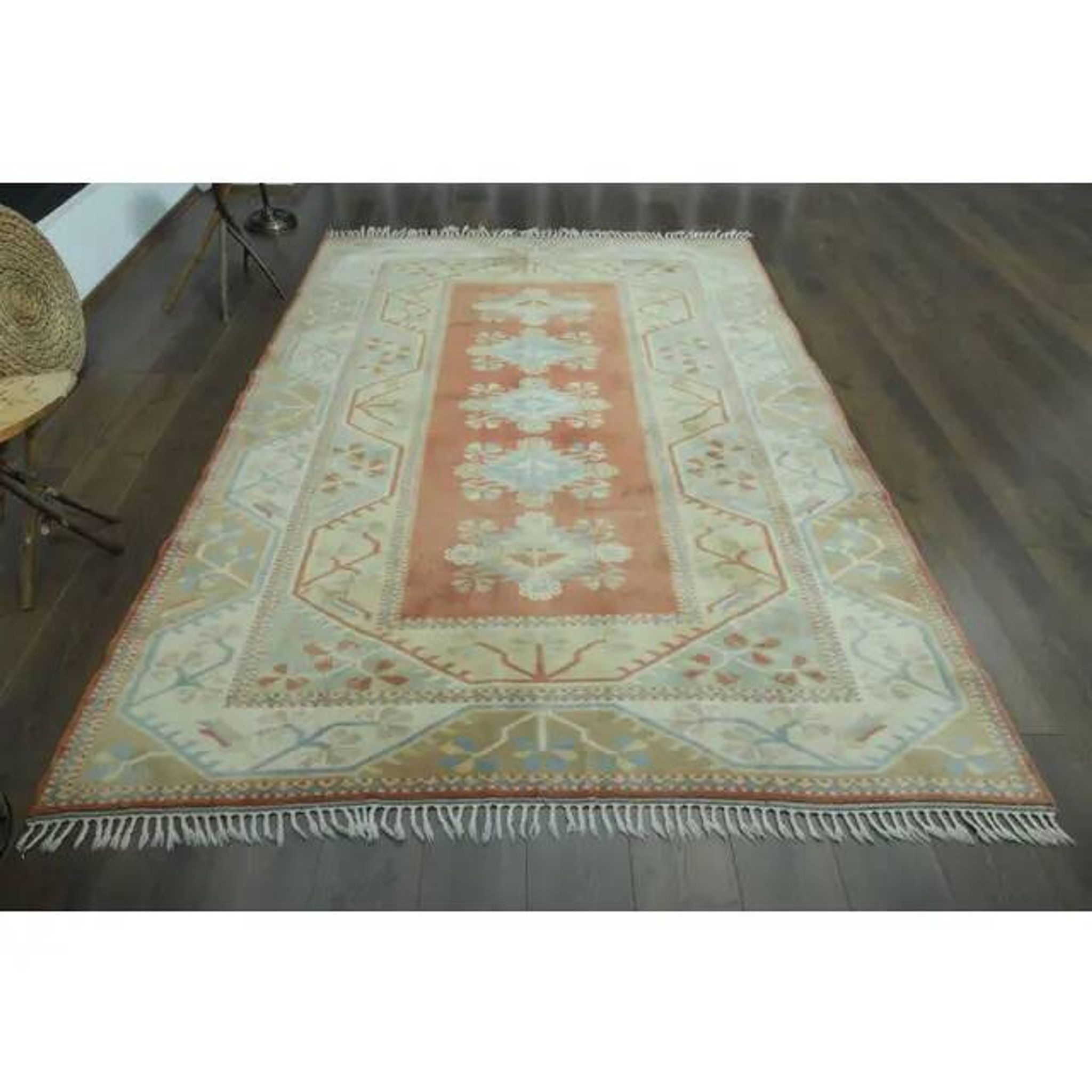 1970s Vintage Turkish Oushak Handmade Wool Cotton Orange Area Rug  198x287