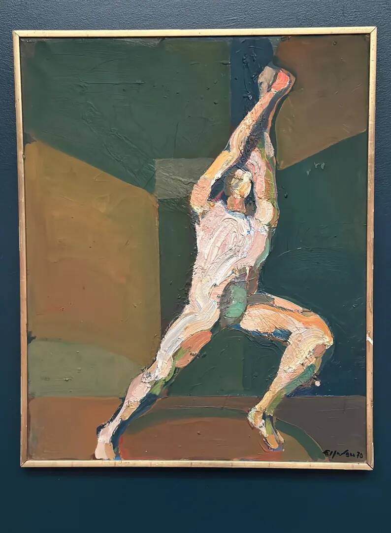 Swedish Oil on Canvas"The Discus Thrower" by Eric Elfvén,vintage and framed
