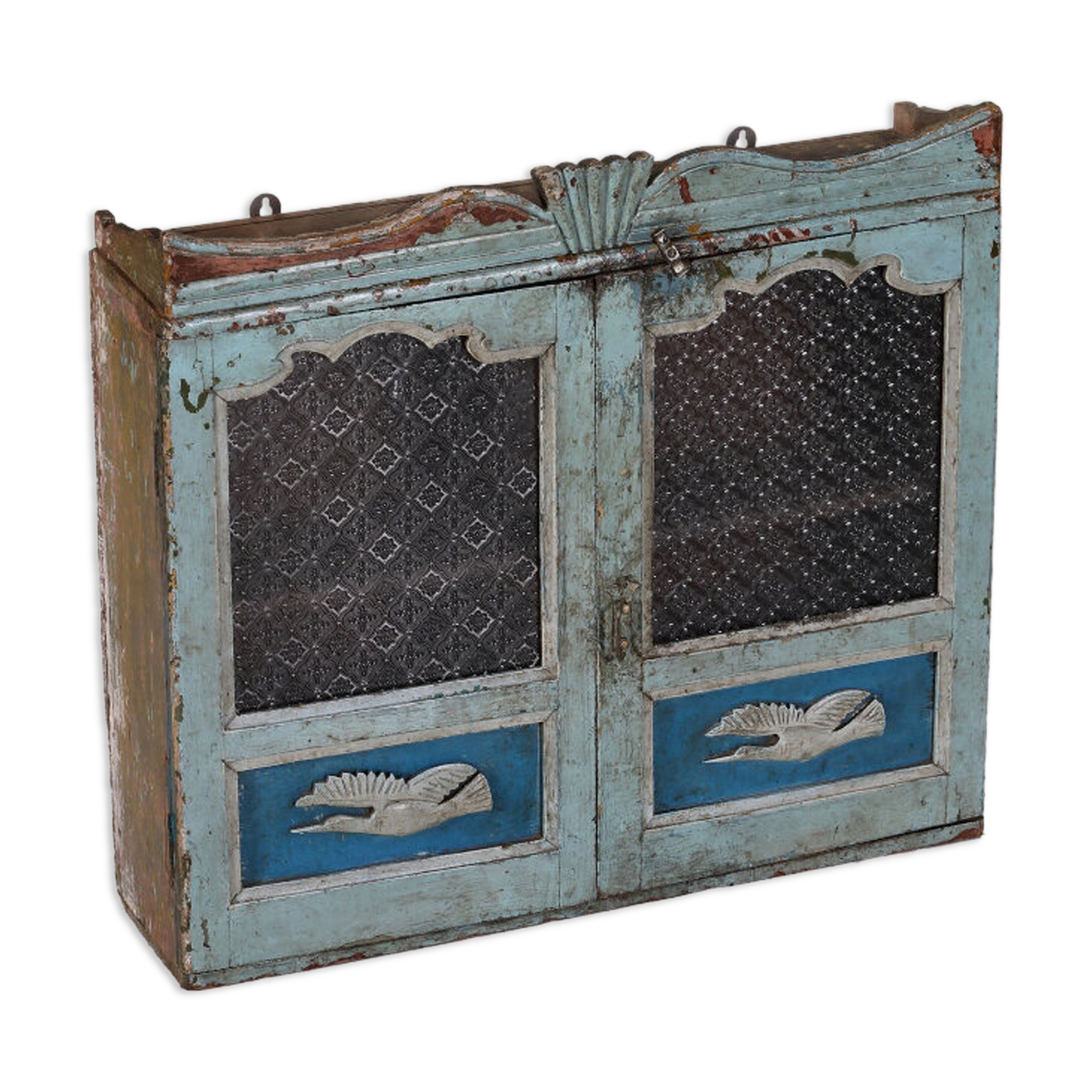 Blue wood wall display case