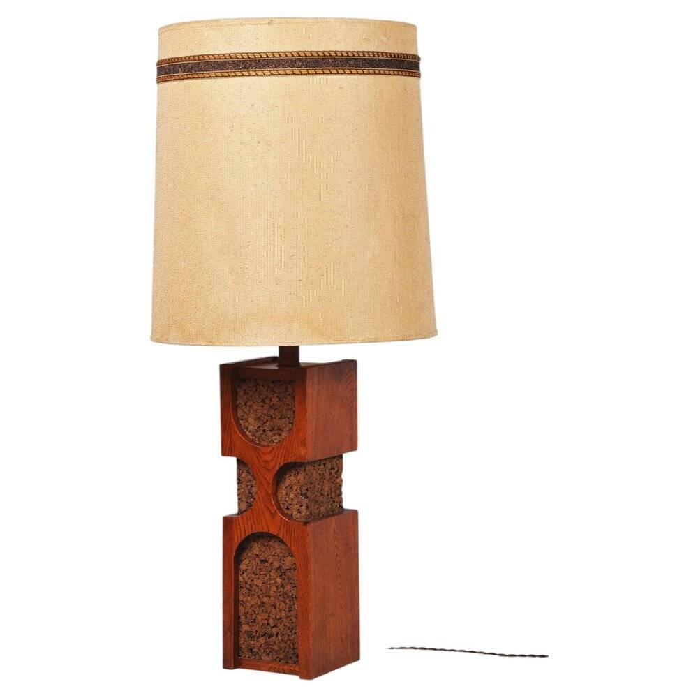 Art Deco Floor Lamp in Oak and Cork, Czech, 1920s