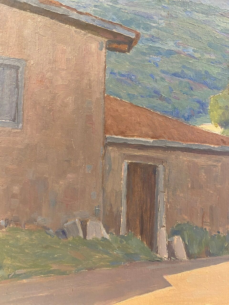 Old painting, Landscape Monts du Lyonnais, signed and dated 1946