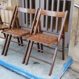 Set of 3 vintage solid wood folding chairs