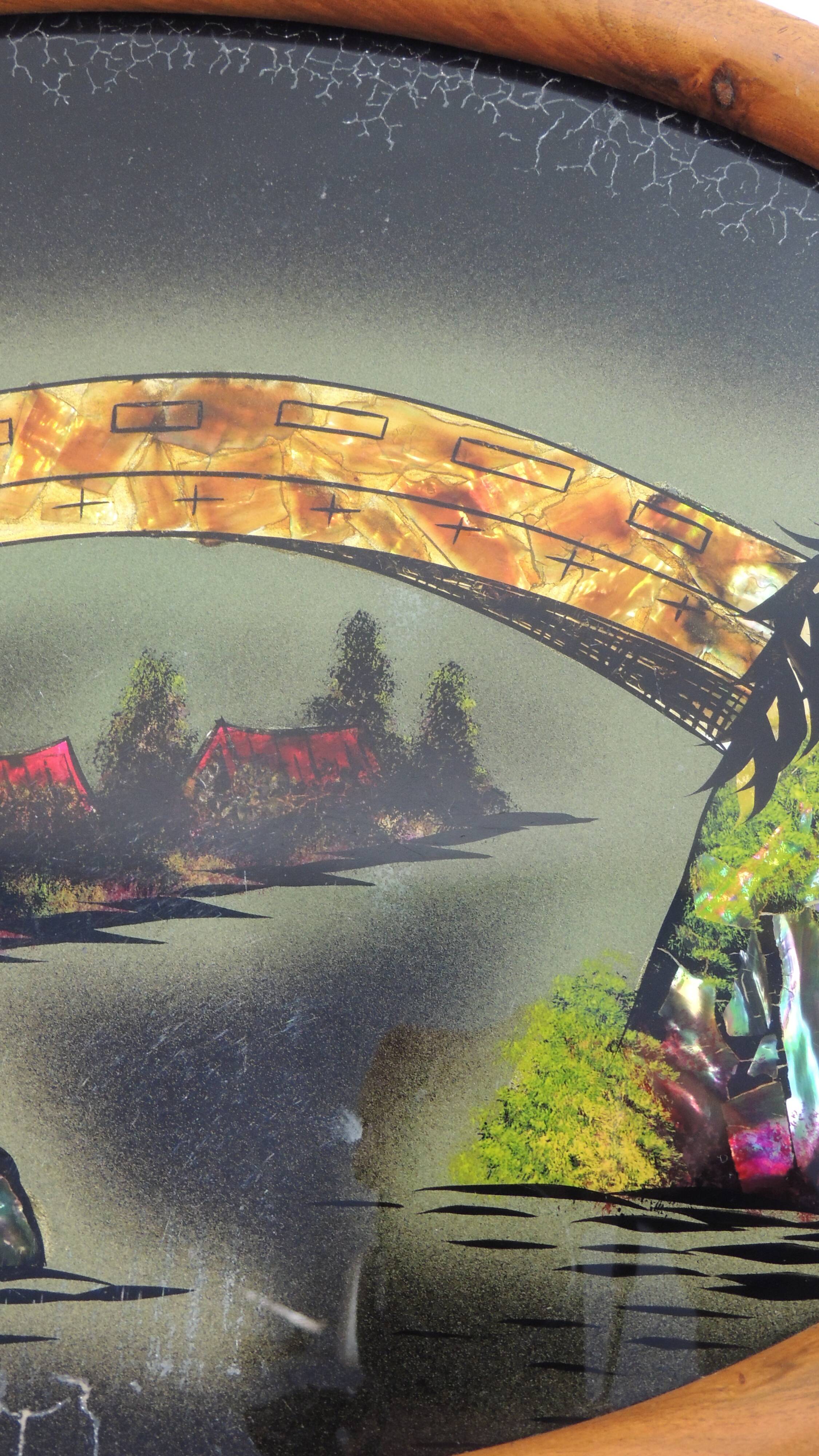 Ancien plateau de service décor feuilles de nacre /vintage