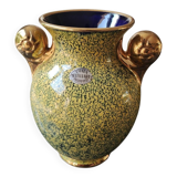 Crackle effect ball vase Signed FBA France In incorporated molecular enamels