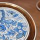 Set of 2 vintage ceramic coasters – Blue floral design and gilding – Made in France