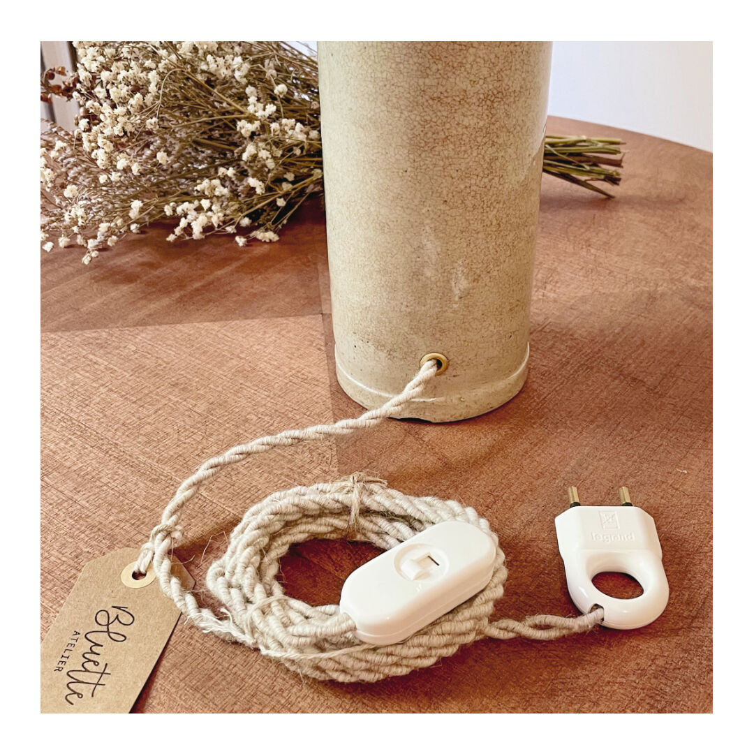 Stoneware and linen lamp