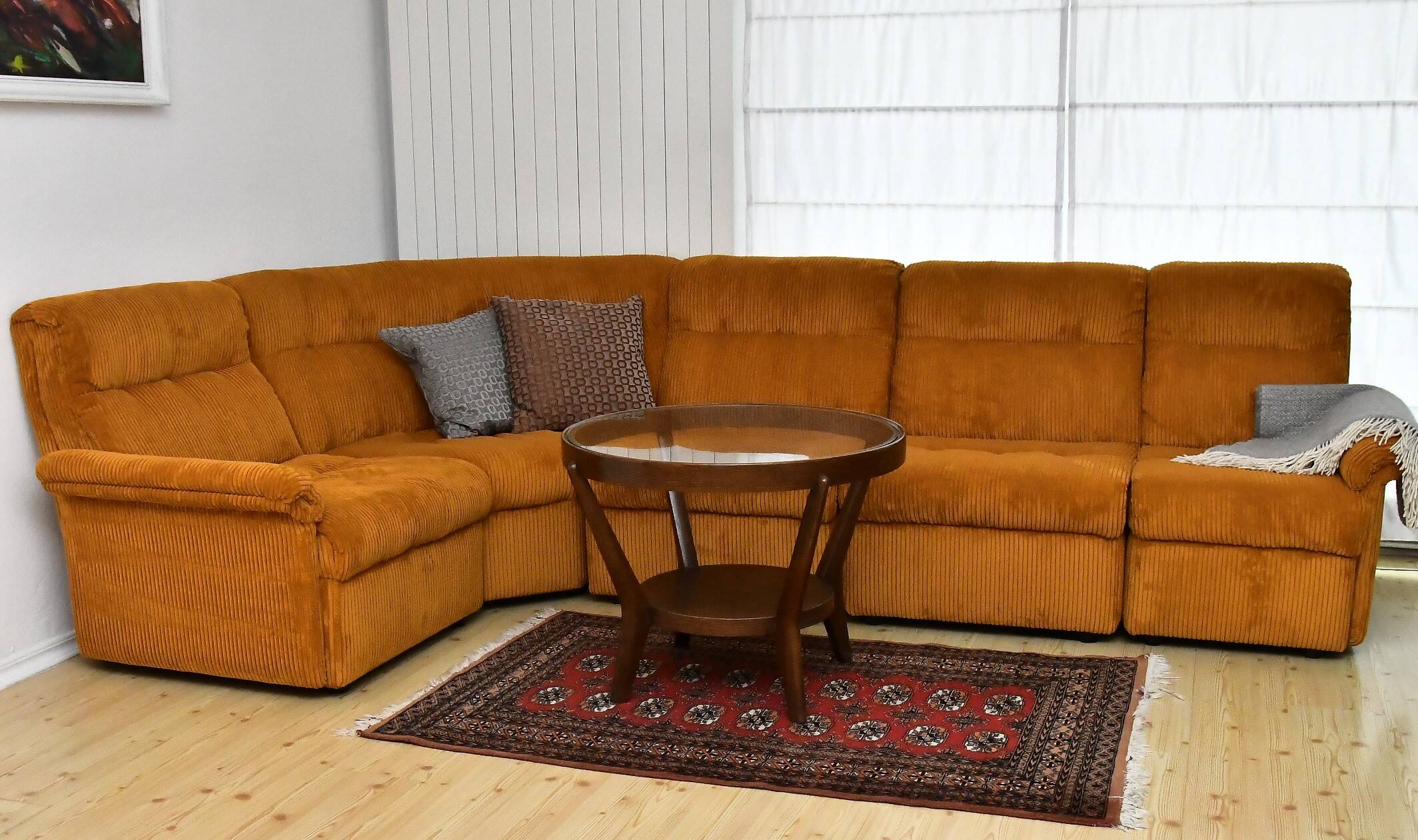 Yellow corduroy modular sofa, 1970s, set of 5