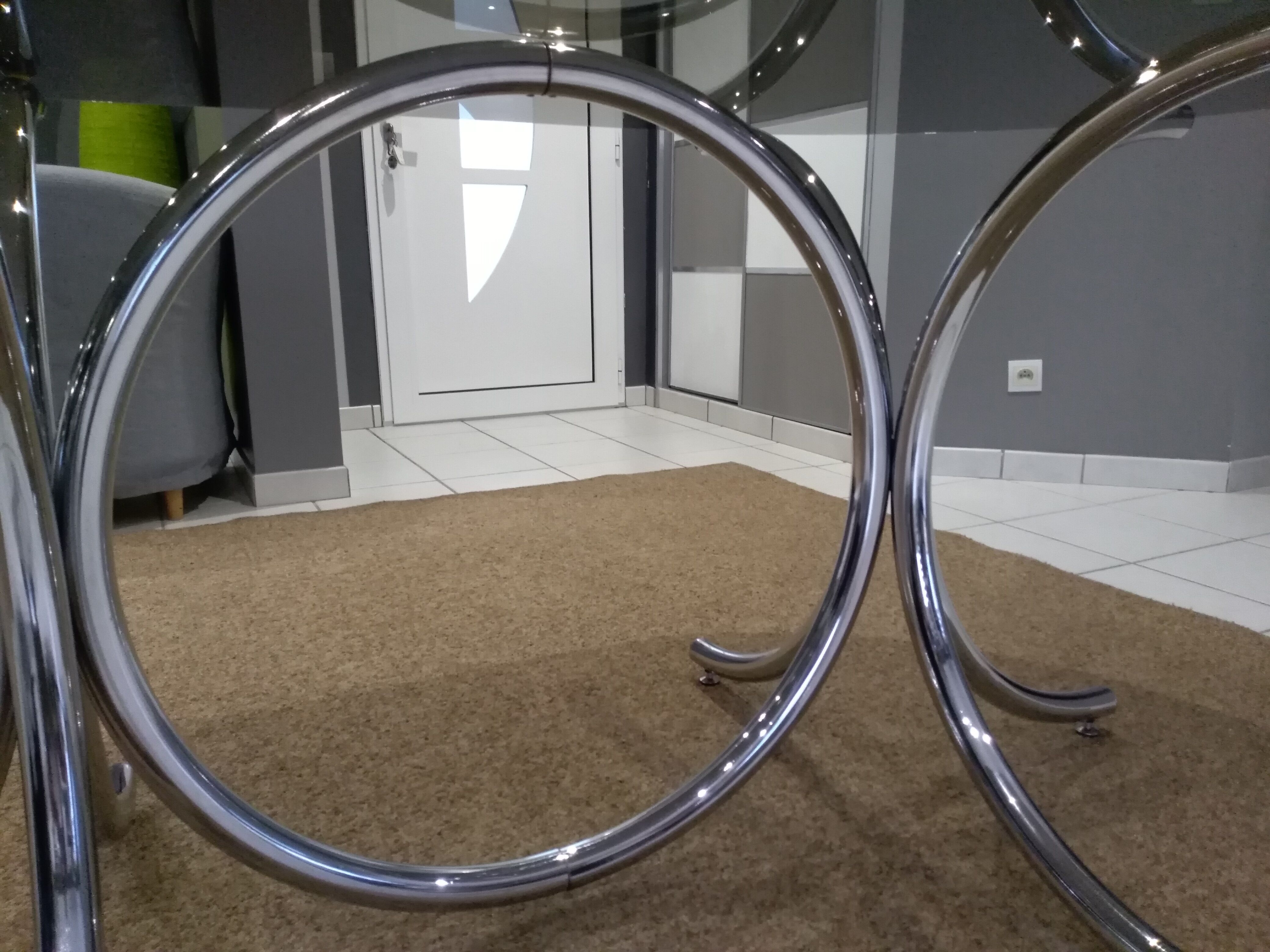 Glass table smoked oval vintage design 1970