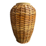 Vase en grés et rotin vintage
