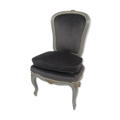Chauffeuse de style Louis XV bois laqué gris rechampi or