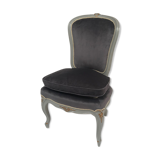 Chauffeuse de style Louis XV bois laqué gris rechampi or